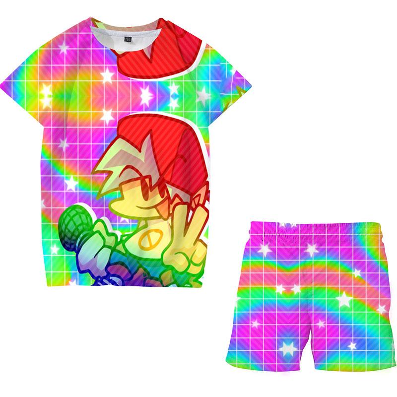 

Новая игра Friday Night Funkin, детские комплекты, одежда для малышей, детская футболка, футболка для маленьких мальчиков + шорты, футболки в стиле Харадзюку для девочек, костюмы 160