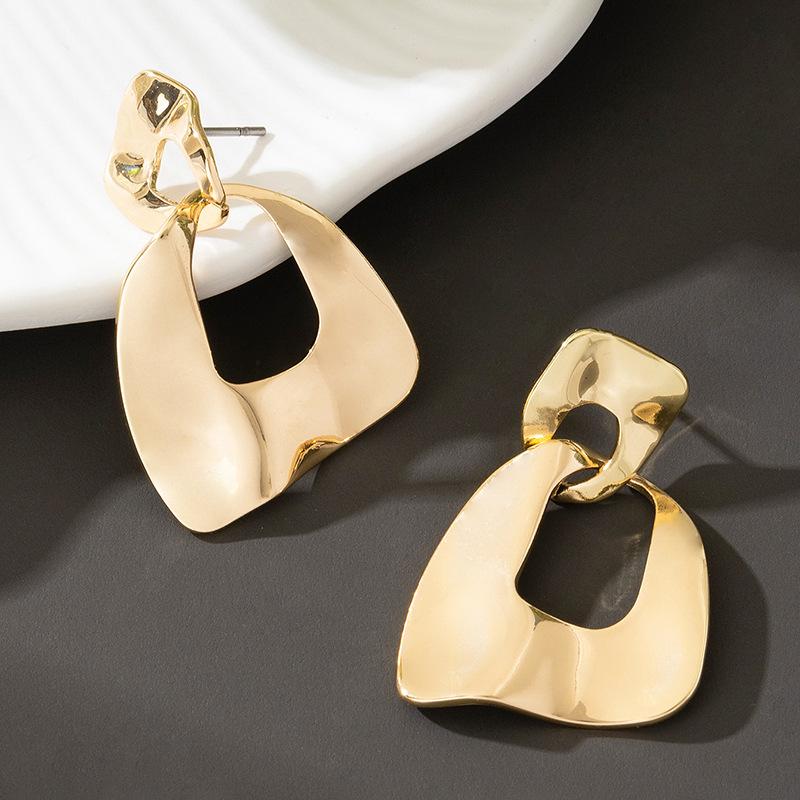 Metallic Shiny Hollow Earrings Irregular Geometric Shapes Minimalist Design Trend Earrings Women Wedding Party Jewelry Gifts