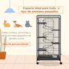 6-Level Rodent Cage with Wheels, Platforms, Removable Tray, Feeder and Waterer, 61.5x44x131 cm, Black