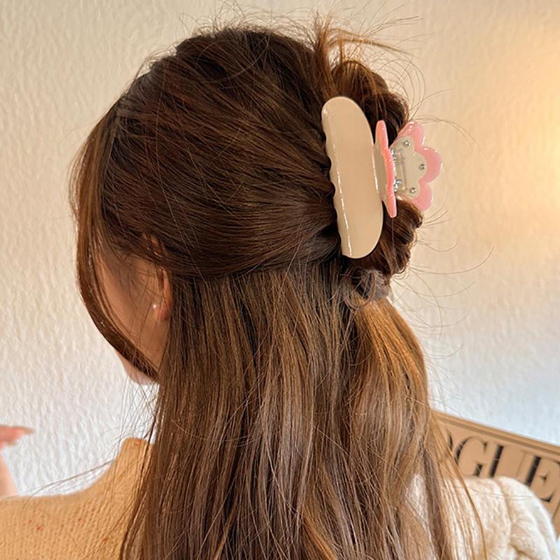 Sweet Acetate Pink Bowknot Pattern Hair Clip Claw Versatile Diamond Hair Accessories For Women Girls