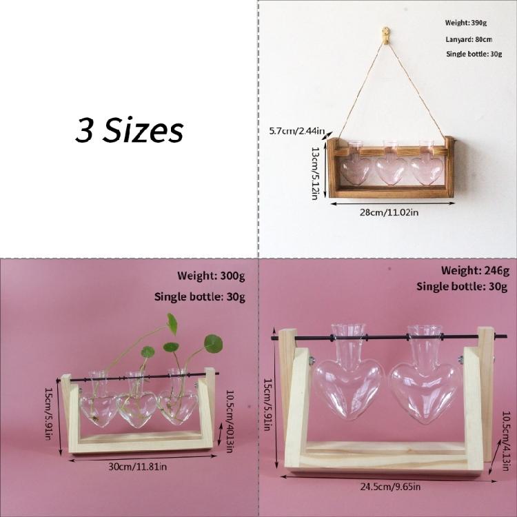 Heart Shape Glass Vases Propagation Station For Indoor Hydroponics Planter Plant Terrarium With Wooden Stand Home Decors