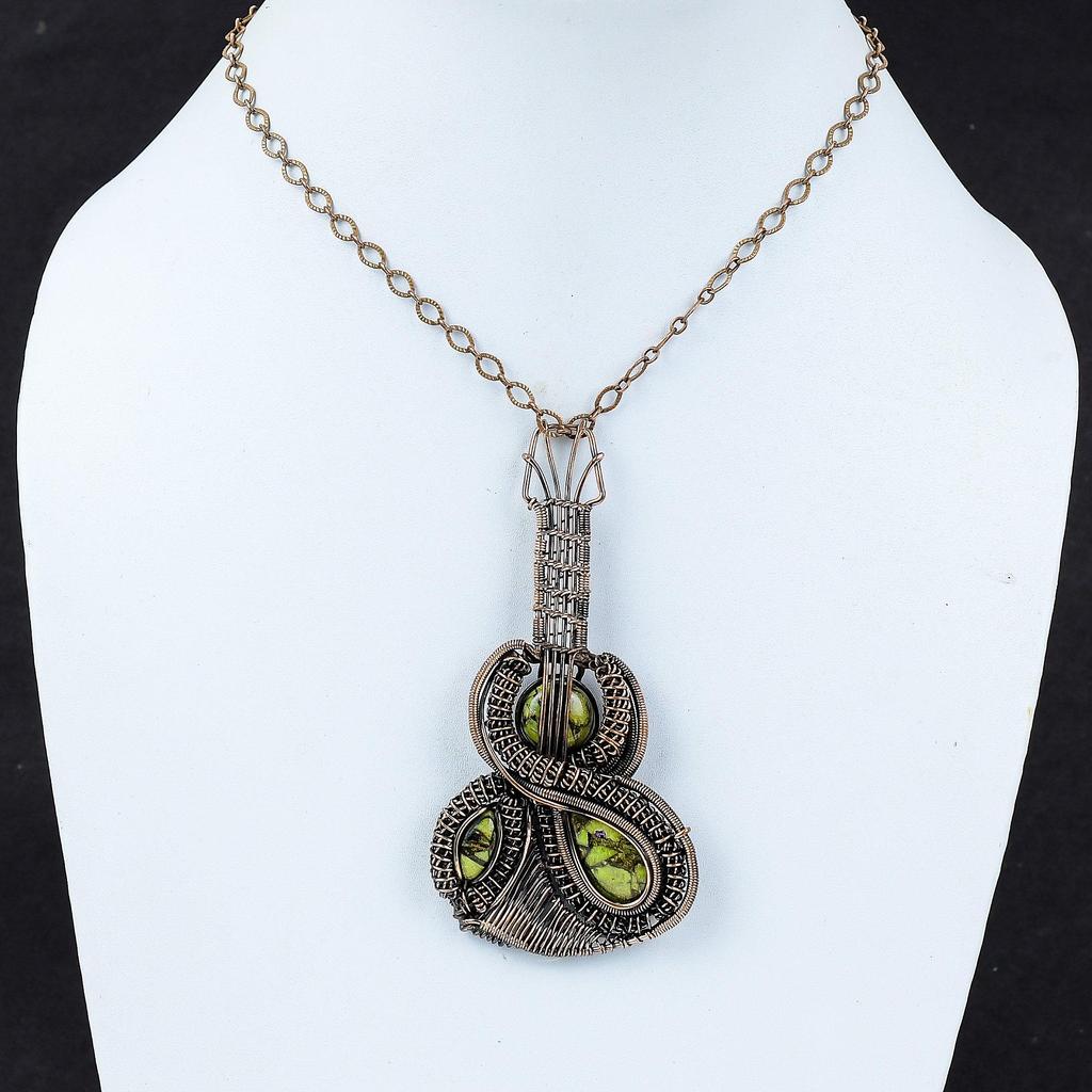 Kupfer Stichtit Anhänger Kupferdraht gewickelter Anhänger Gitarrenanhänger Edelsteinschmuck Handgefertigter Anhänger Geschenk für ihn Schöner Kupferschmuck