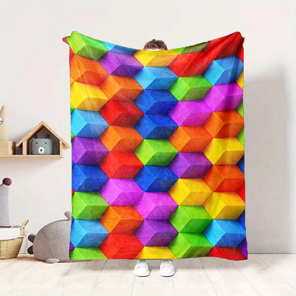 Color Blocks Flannel Blanket Throw Blanket Soft Warm Sofa Bed Camping Car Home Decor Unique Christmas Gift C93074