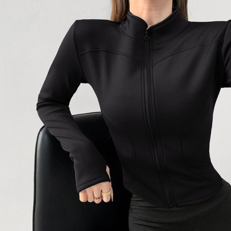 Women's Velvet Plus Long Sleeve Fitness Jacket - Slimming Stand Collar Yoga Top
