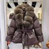 Winter New Luxury Natural Fox Fur Collar Down Jacket Women's Medium and Long Waist Thickened Warm Jacket