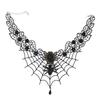 Gothic Halloween Skull Flower Hairband and Lace Necklace Set for Women