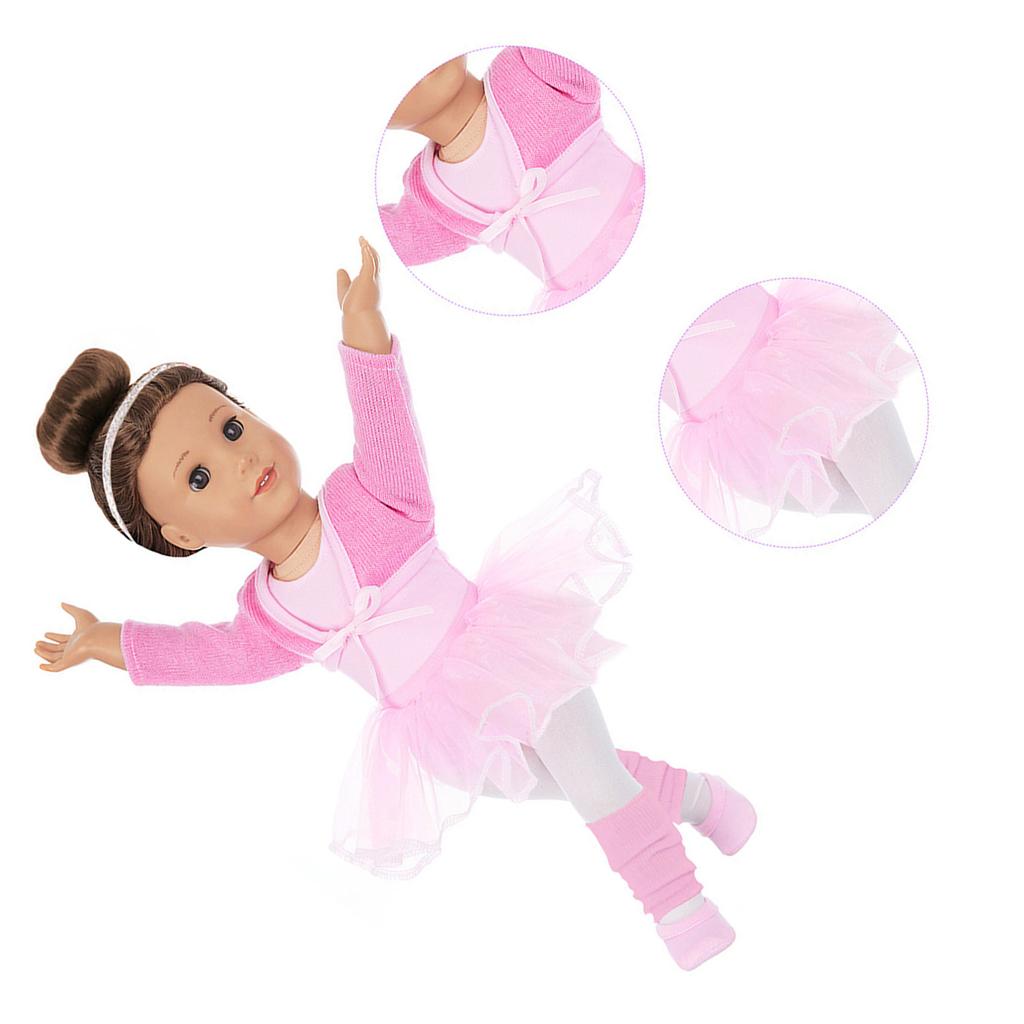 18Inch Ballet Dance Practice Clothes For Girl Doll Elastic Stretchy Fabric Easy Wear Dance Costume Princess Tutu Outfit