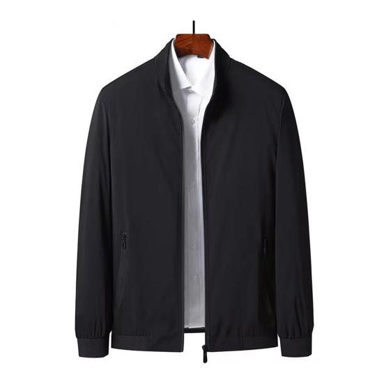 Men Jacket Stand Collar Long Sleeve Zipper Closure Windproof Jacket with Pockets Smart Temperament Men Outerwear
