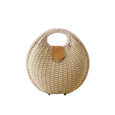 Bolsa de palha trançada, redonda, marrom, com alça, perfeita para carregar. Esta bolsa de praia elegante, tecida à mão e de grande capacidade é perfeita para o verão, praia