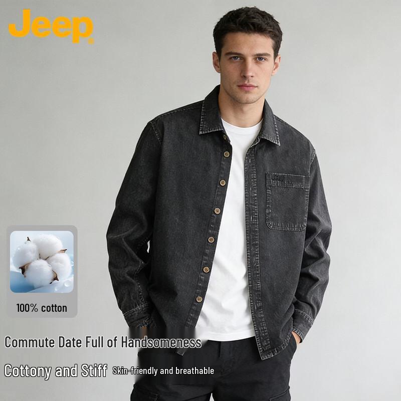 JEEP Men's Washed Cotton Long Sleeve Shirt