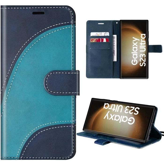 Coque de protection - BOOLING - pour Samsung Galaxy S23 Ultra - Cuir PU - Motif de Vague - Portefeuille intégré