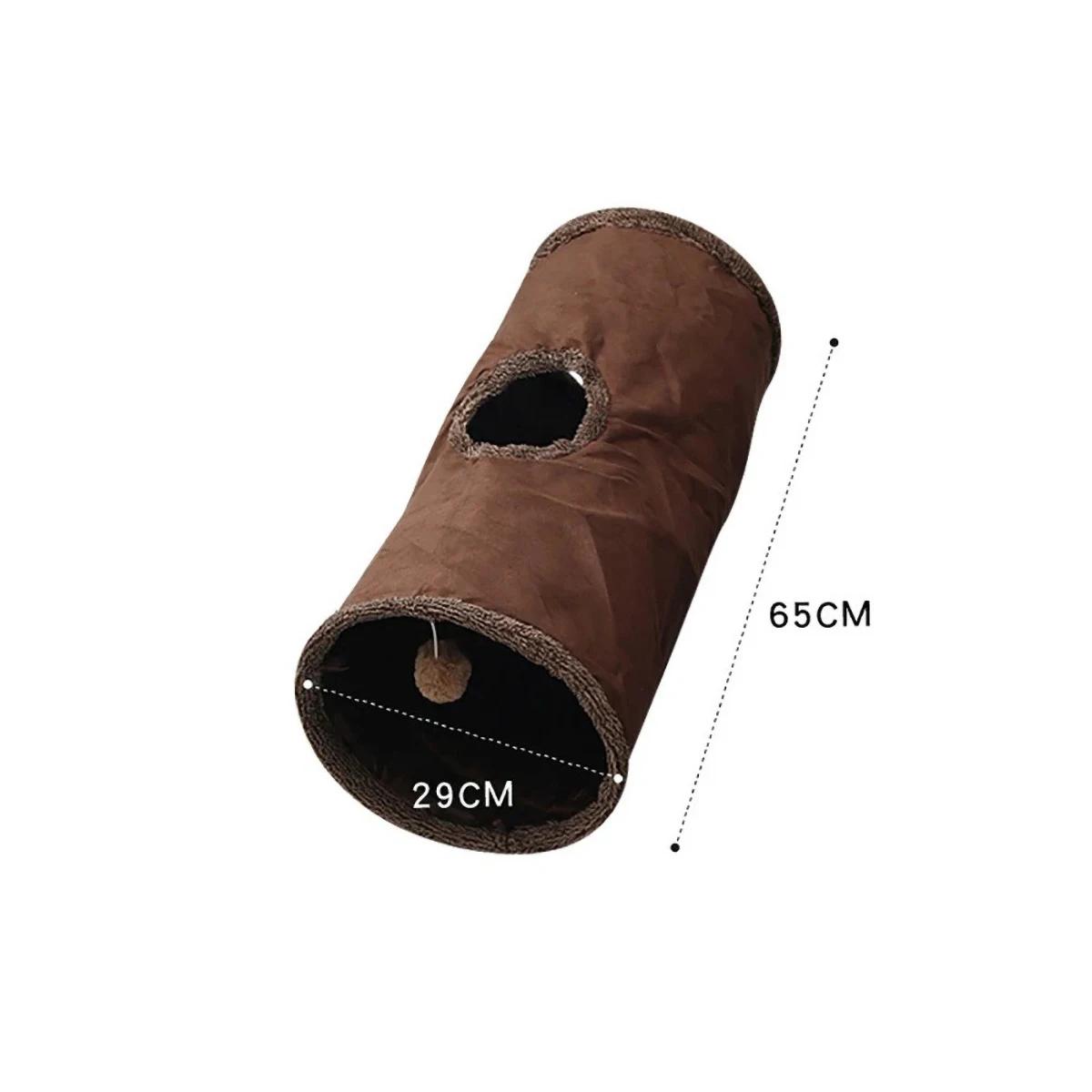 

Cat Tunnel for Indoor Cats, 49.2×11.4 inch Foldable Big Cat Tunnel, Brown Suede Pet Tunnels with Two Peepholes and a Bubble Ball