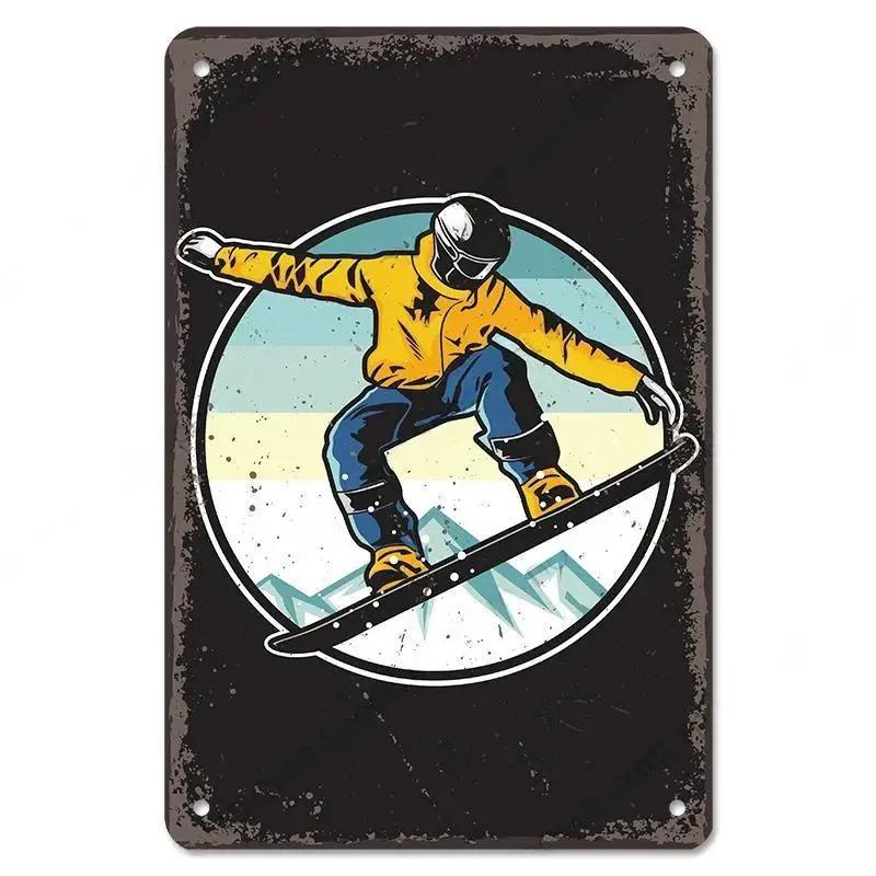 Alpine Skiing Posters Metal Tin Signs Plate Decor Retro Mountain Extreme Sports Snowboards Ski Home Wall Decor Room Decoration