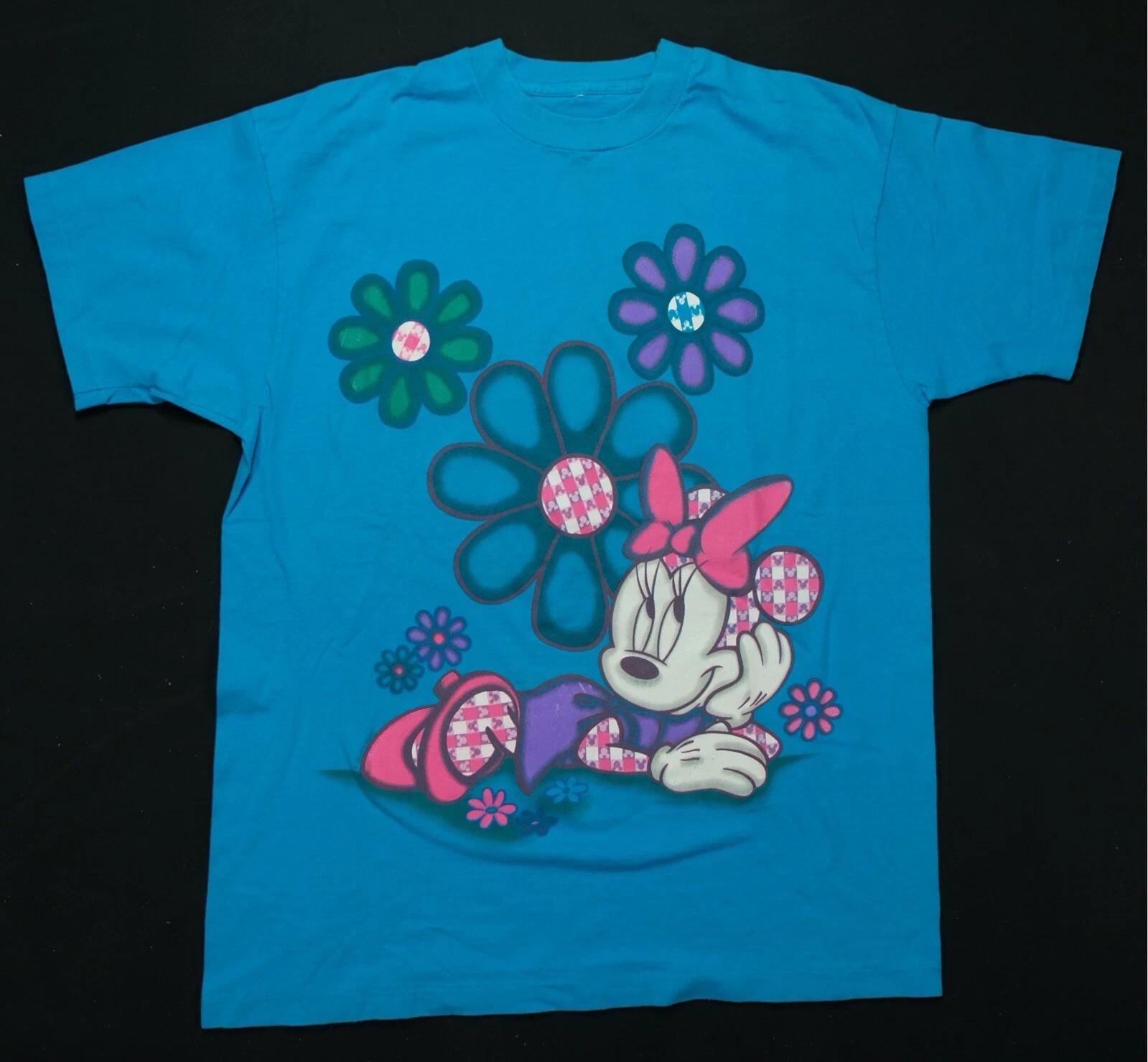 Rare VTG Minnie Mouse Flowers Single Stitch T Shirt 90s Mickey Mouse Disney Blue 4XL