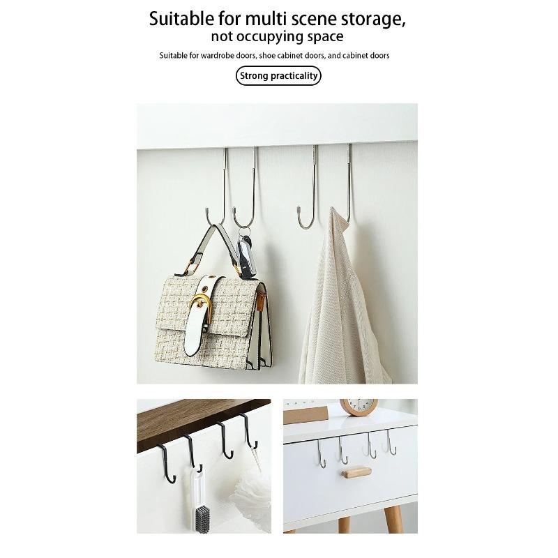201 Stainless Steel Hook Free Punching Double S-Shape Hook Kitchen Bathroom Cabinet Door Back Type Coat Towel Storage Hanger