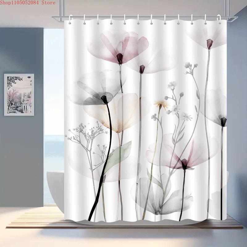 Washable Waterproof Shower Curtain With Hooks Easy Installation Anti-Mildew Cute Simple Design For Home Hotel Dorm Apartment