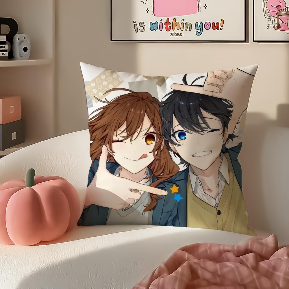 Sweet Romantic Japanese Anime HHorimiya Cushion Cover Pillowcase Short Plush Invisible Zipper Room Sofa Cushion Cover