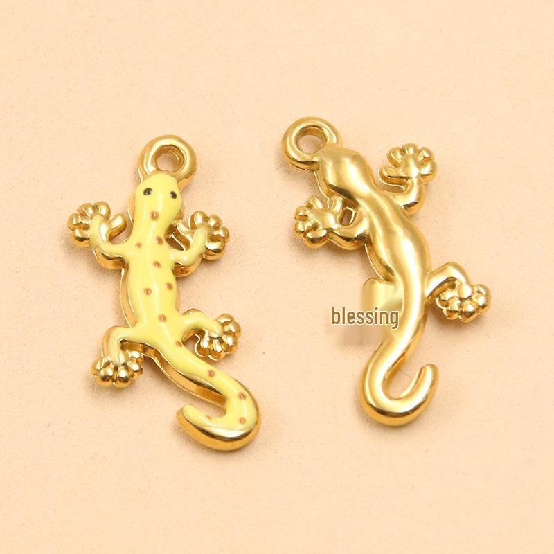 18K Gold-Plated Honeybee & Gecko Pendant - Stainless Steel DIY Jewelry