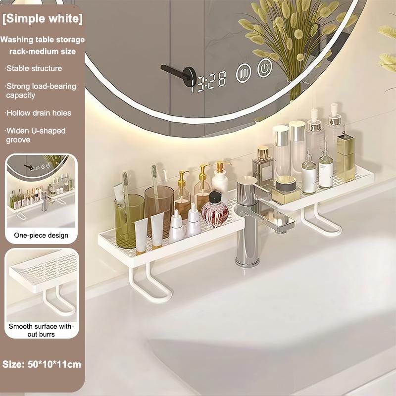 Household Mirror Front Toilet Rack Bathroom Washstand Wall-mounted Faucet Non-punching Sink Storage Multifunctional Fashion