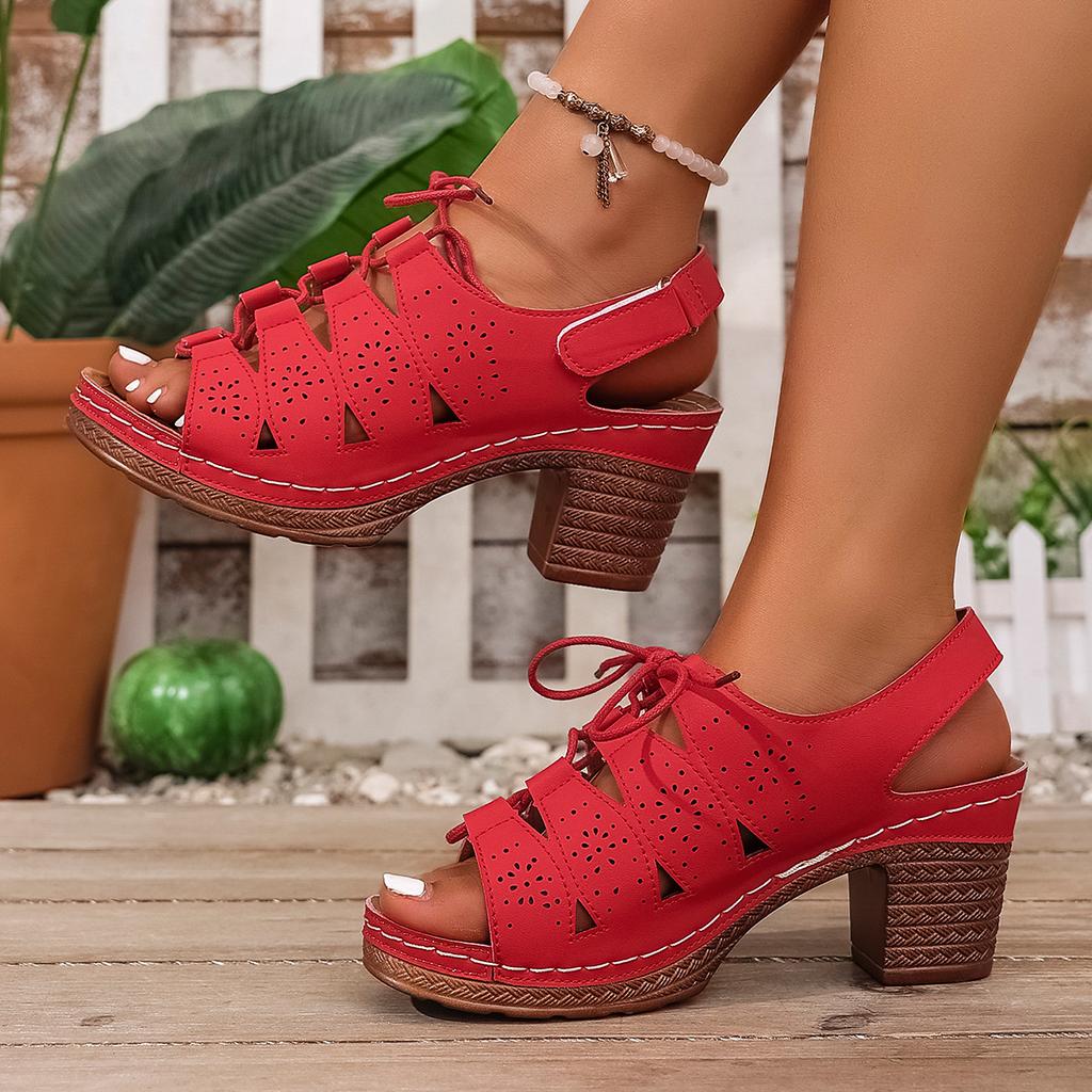 Fashion 2025 New Women High Heel Sandals Casual Anti-Slip Beach Plus Size Shoes Women Hollow Out Hook Loop Thick Heeled Platform Sandals