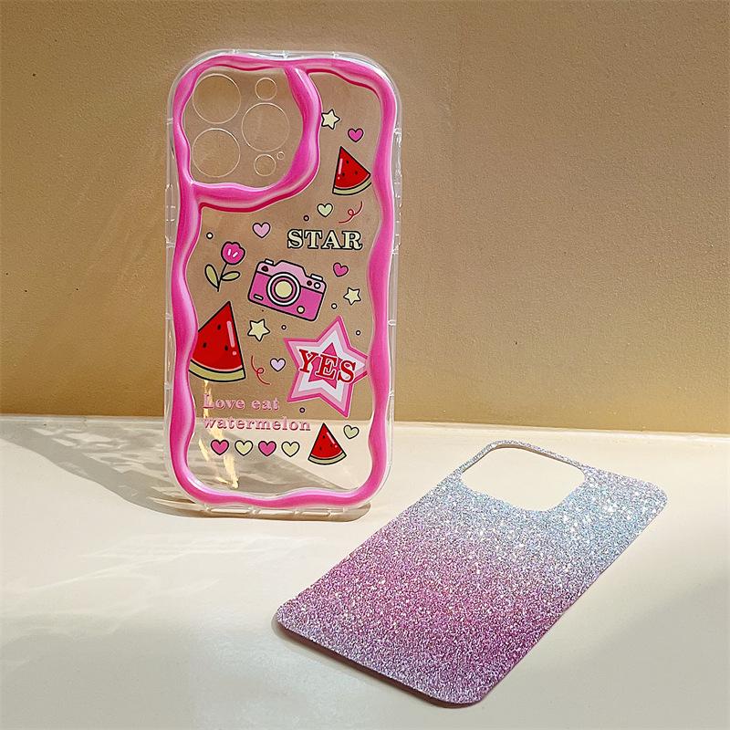 Zhitai Kreskówkowy Różowy Wzór Kremowy Etui na iPhone 12-15 Pro z Bransoletką