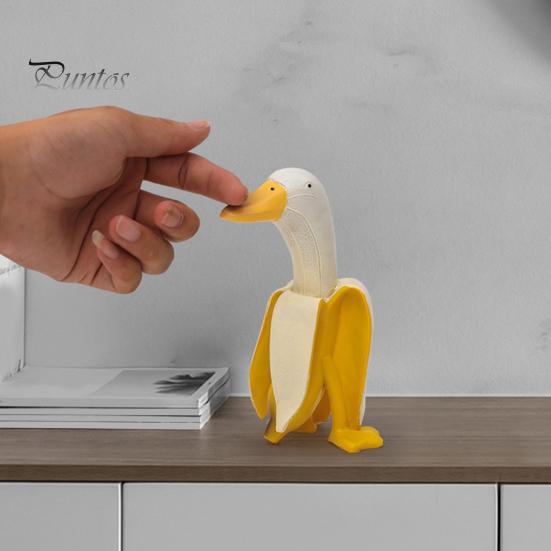 Realistic Resin Craft Creative Banana Duck Figurine, Sculpture, Novelty Art Micro Landscape Accessory Statue, Funny Desk Ornament for Home Office