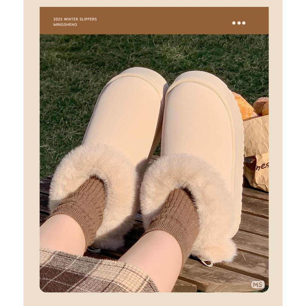 Bavlněné pantofle s mašlí pro ženy, zimní s patou v tašce s plyšovými bavlněnými botami, dívčí styl, teplé a se silnou podrážkou pro venkovní nošení