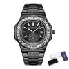 Business Men's Watches Shiny Diamond Case Fashion Quartz Wristwatch Stainless Steel Strap Waterproof 30M Calendar Reloj Hombre