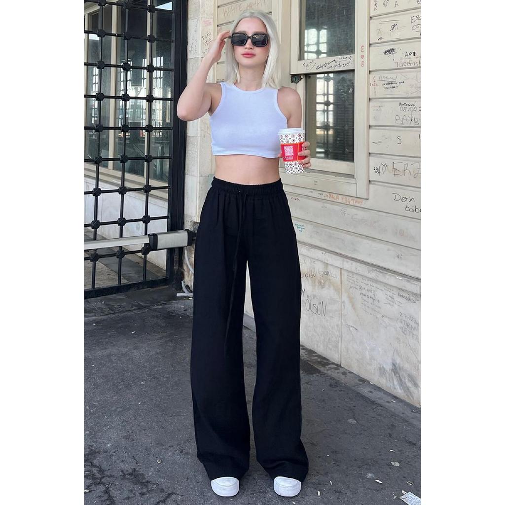 Grüne Weitbeinige Musselin Damen Hose Mg1980