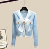 Autumn Korean Style Knitted Sweater Cardigan Button Decoration Wide Leg Pants Two Piece Elegant Women's Pants Set