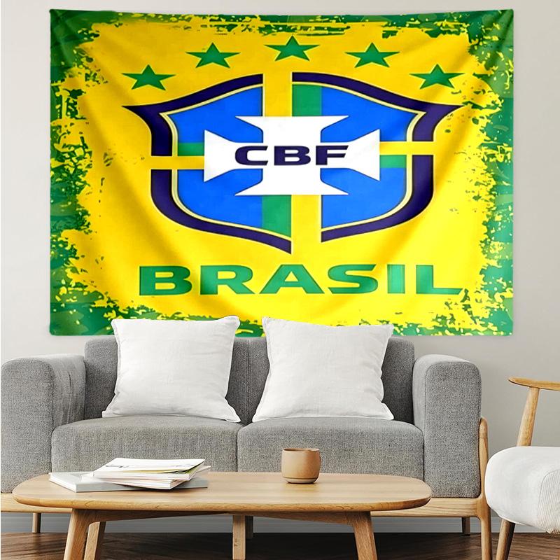 Brazilian Football Emblem Printed Printed Tapestry, for Bedroom,Livingroom, Dormitory, Large Wall Decor, Fabric Decor Fan Birthday Gifts