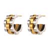 Punk Stainless Steel Strap Textured CC Earrings Cool Gold and Silver Mixed Color 18K Gold Plated Waterproof Earrings for Women