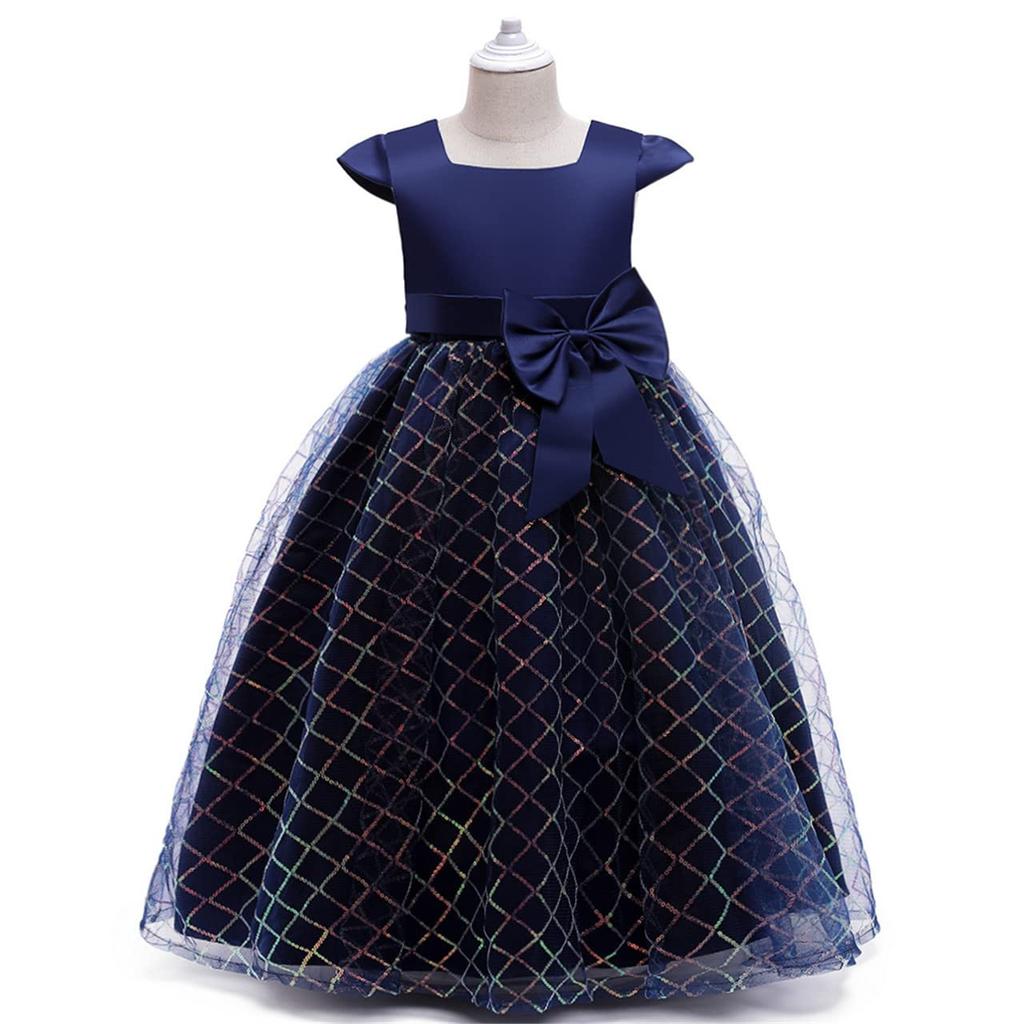 Honey baby Formal Perfect for Piano and Competitions Size Girls' Dress, Recitals, Weddings, Concerts, Parties, (Navy, 130)