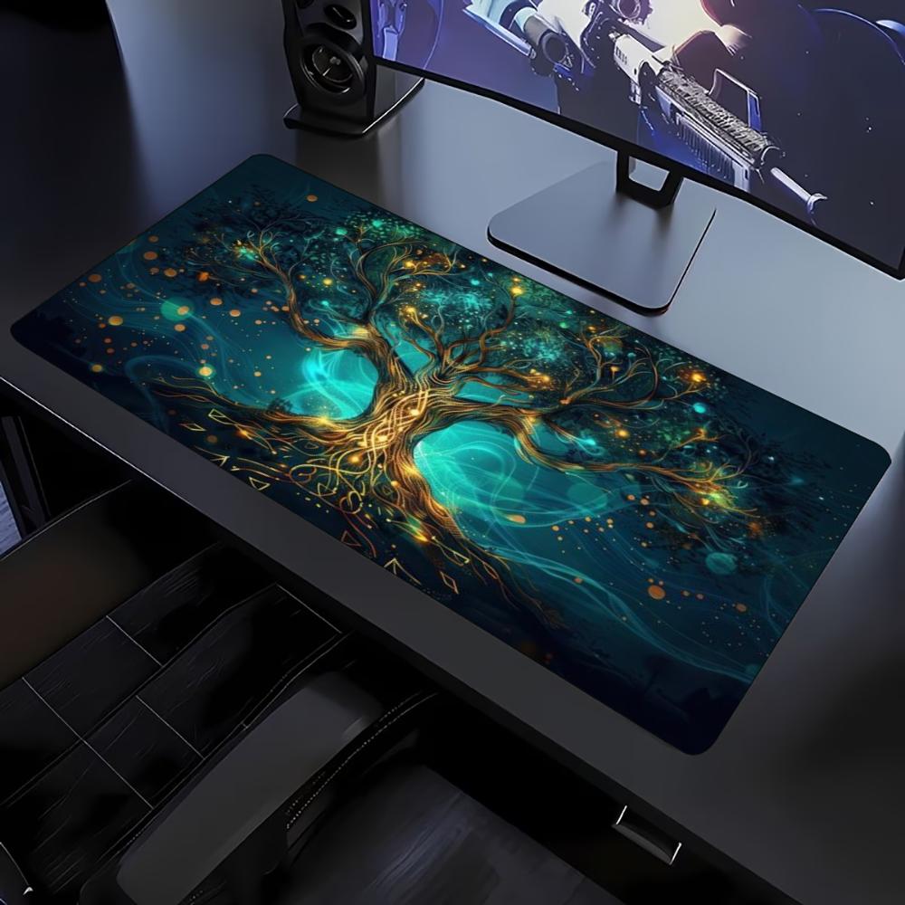 Desk Mat Mystical Life Tree Galaxy Print Stitched Edge Antislip Rubber Base Mouse Pad For Gaming Working Home Office