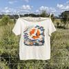 Retro Japanese Crane Crop Tee, Vintage Linocut Bird Shirt, Red Sun Naturecore Top, Folk Art Wildlife T-Shirt, Comfort Colors Boxy Crop Tee