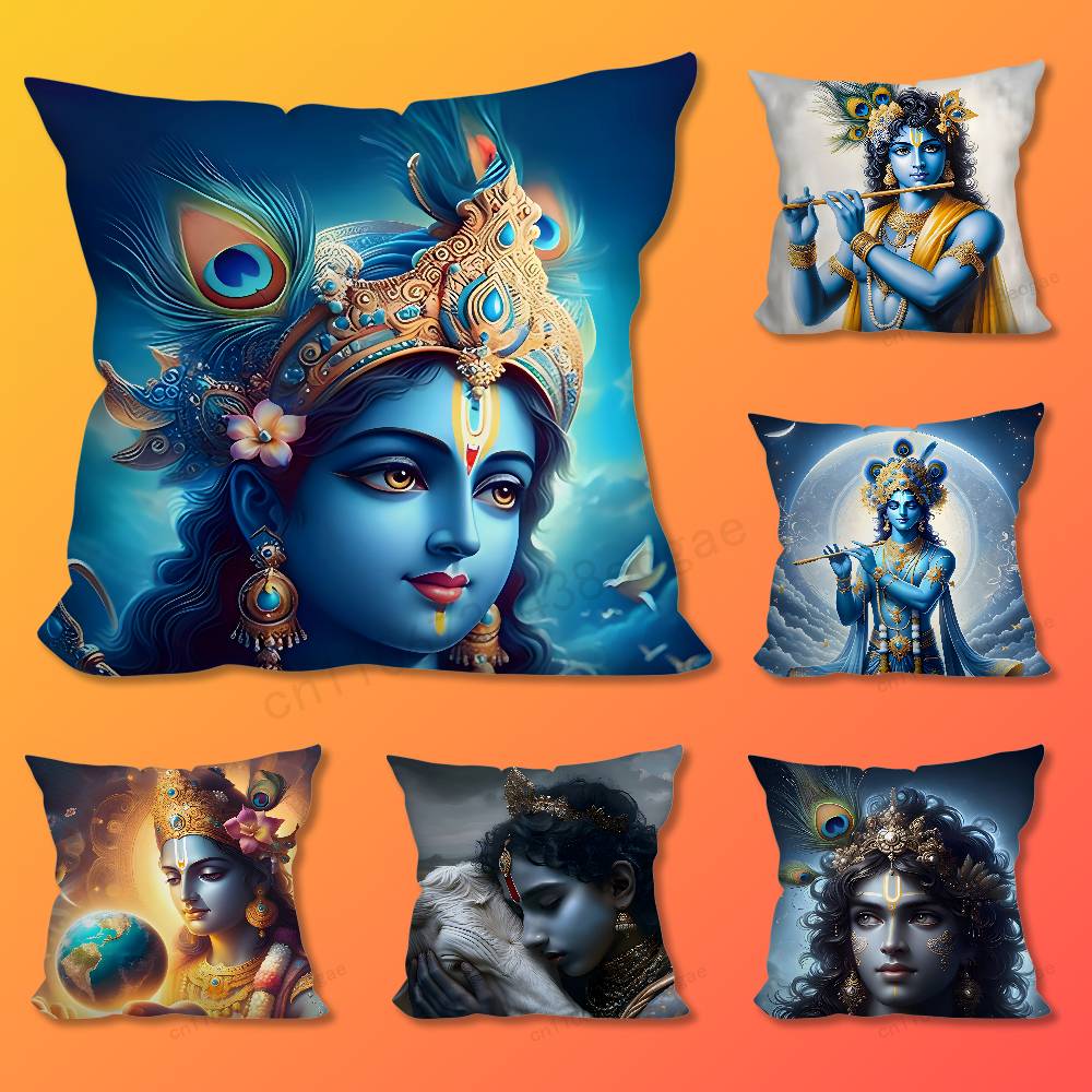 Indian God Lord Krishna  Throw Pillow Case For 45*45cm,55*55cm,30*30cm For Home Bedroom Decoration And Protector