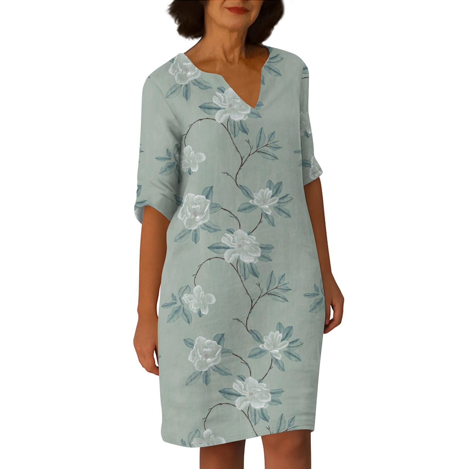 

Платья для женщин. Винтажное платье-туника с принтом и талией. Летнее повседневное платье с половиной рукавов. L