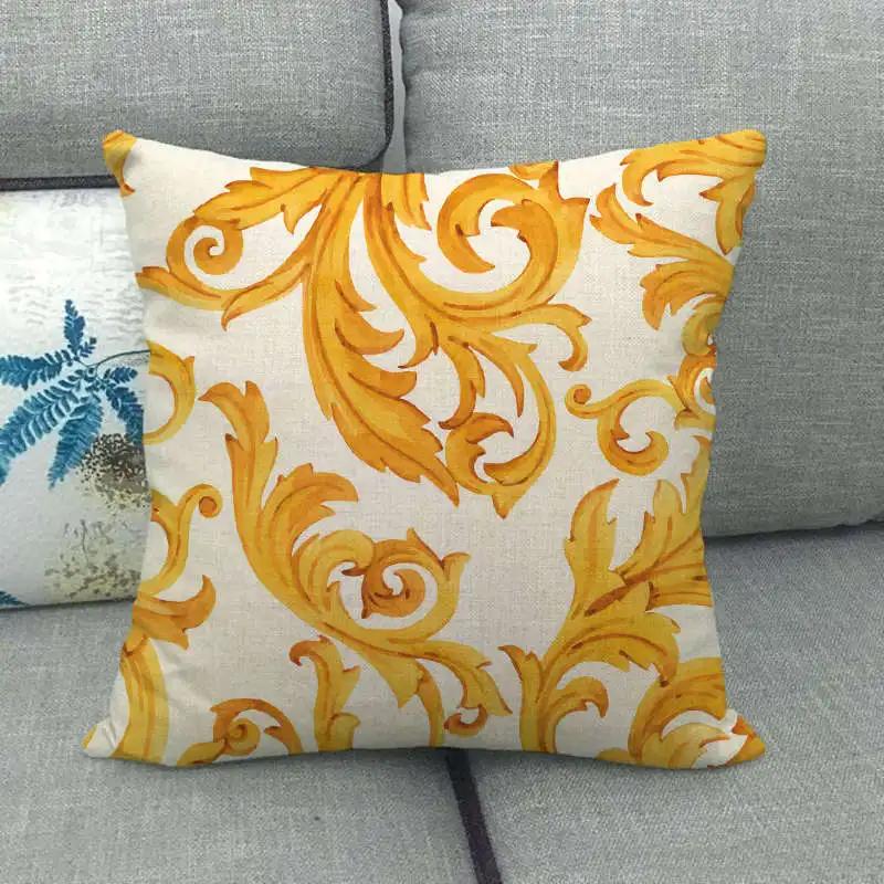 European Floral Gold Black Blue Linen Cushion Covers Modern Nordic Geometric Decorative Pillows Cover Couch Pillows Boho Decor