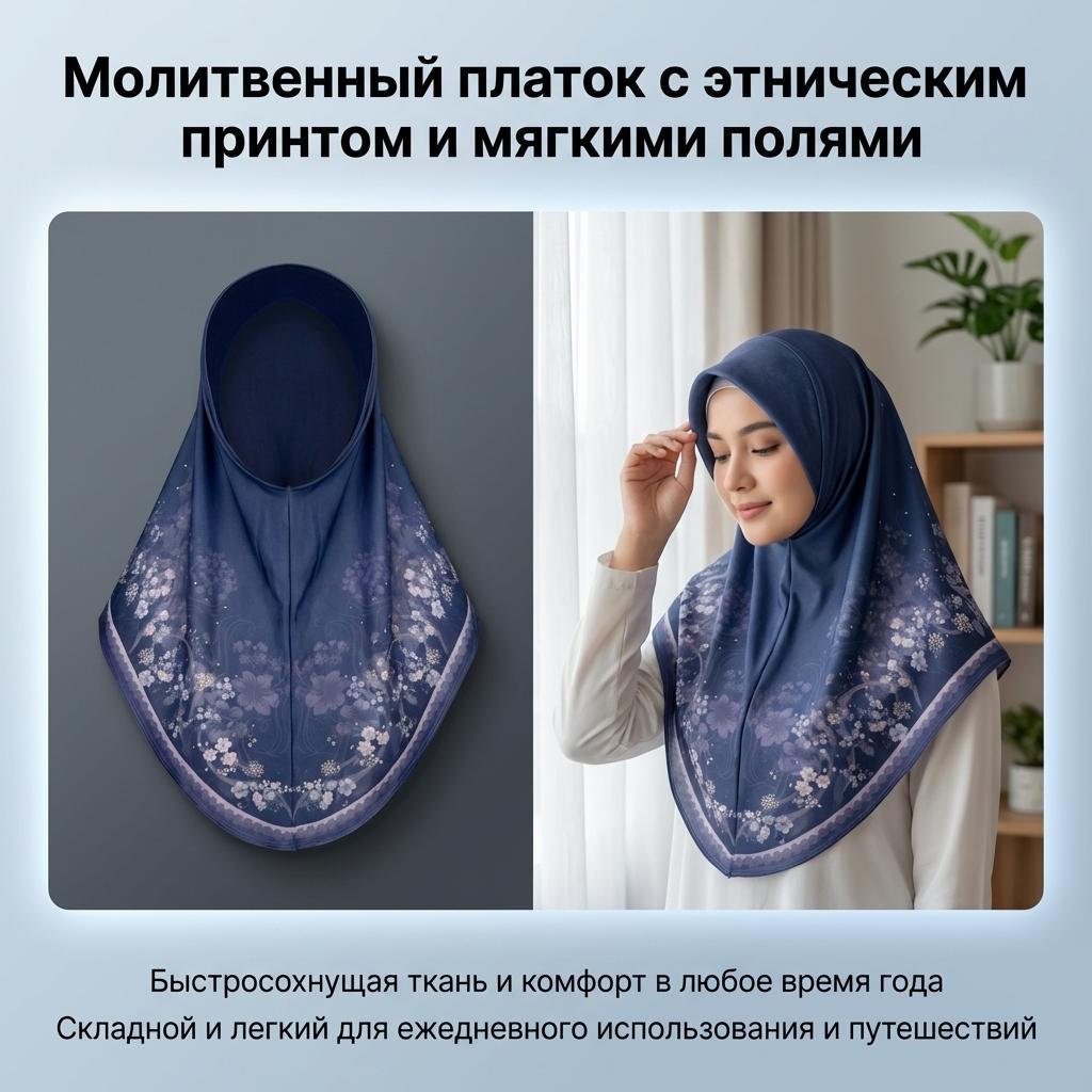 Ethnic Print Soft Brim Prayer Shawl Middle Eastern Style Lightweight Headscarf for Women