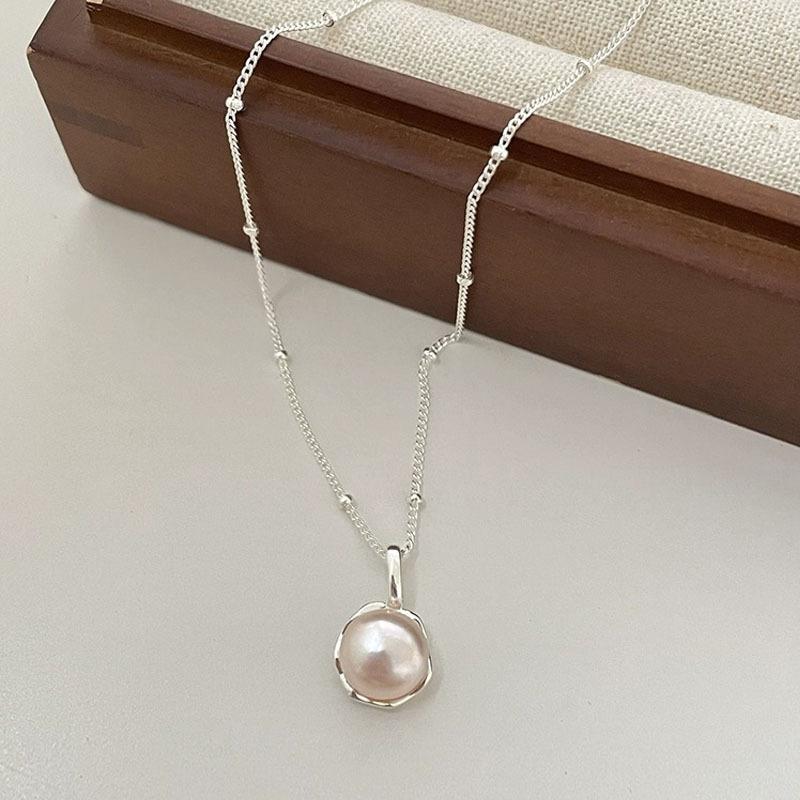 Instagram Style 925 Pure Silver Single Natural Pearl Necklace for Women's Elegance, Light Luxury, Irregular Feeling Pendant with Collar Chain