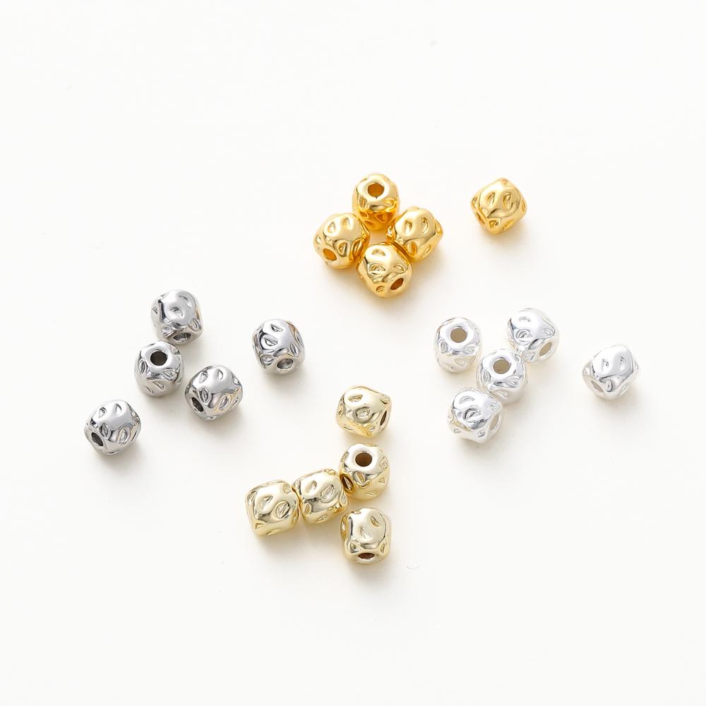 10pcs/lot 14K 18K Gold Plated Spacer Bead Beading Striped Cut Irregular Round Beads Necklace For DIY Jewelry Making Accessories