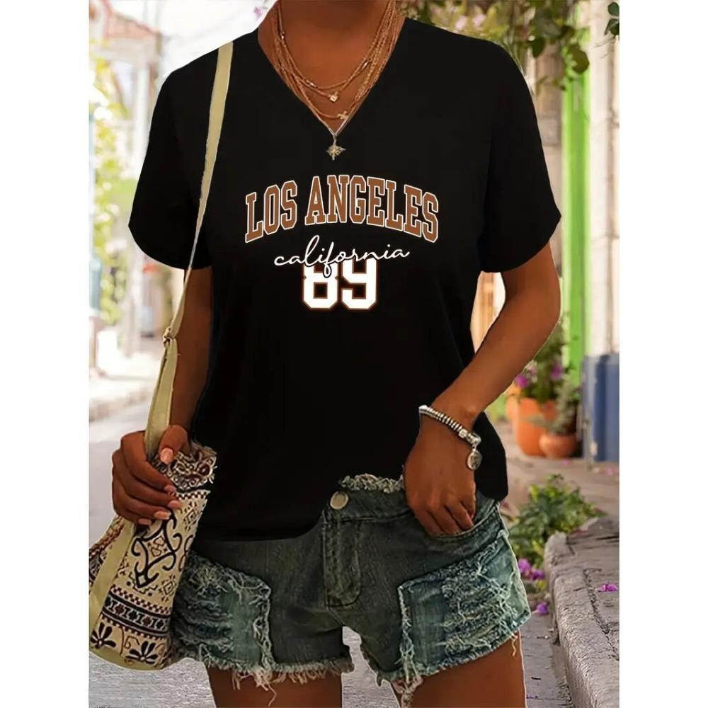 Floral Print V-neck T-shirt Summer Fashion Casual Blouse Street Fashion Oversized Women's Clothing