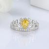 S925 Sterling Silver Crown Ring for Women with Yellow Teardrop Diamond and Pear-Shaped Wheat Ear Design.
