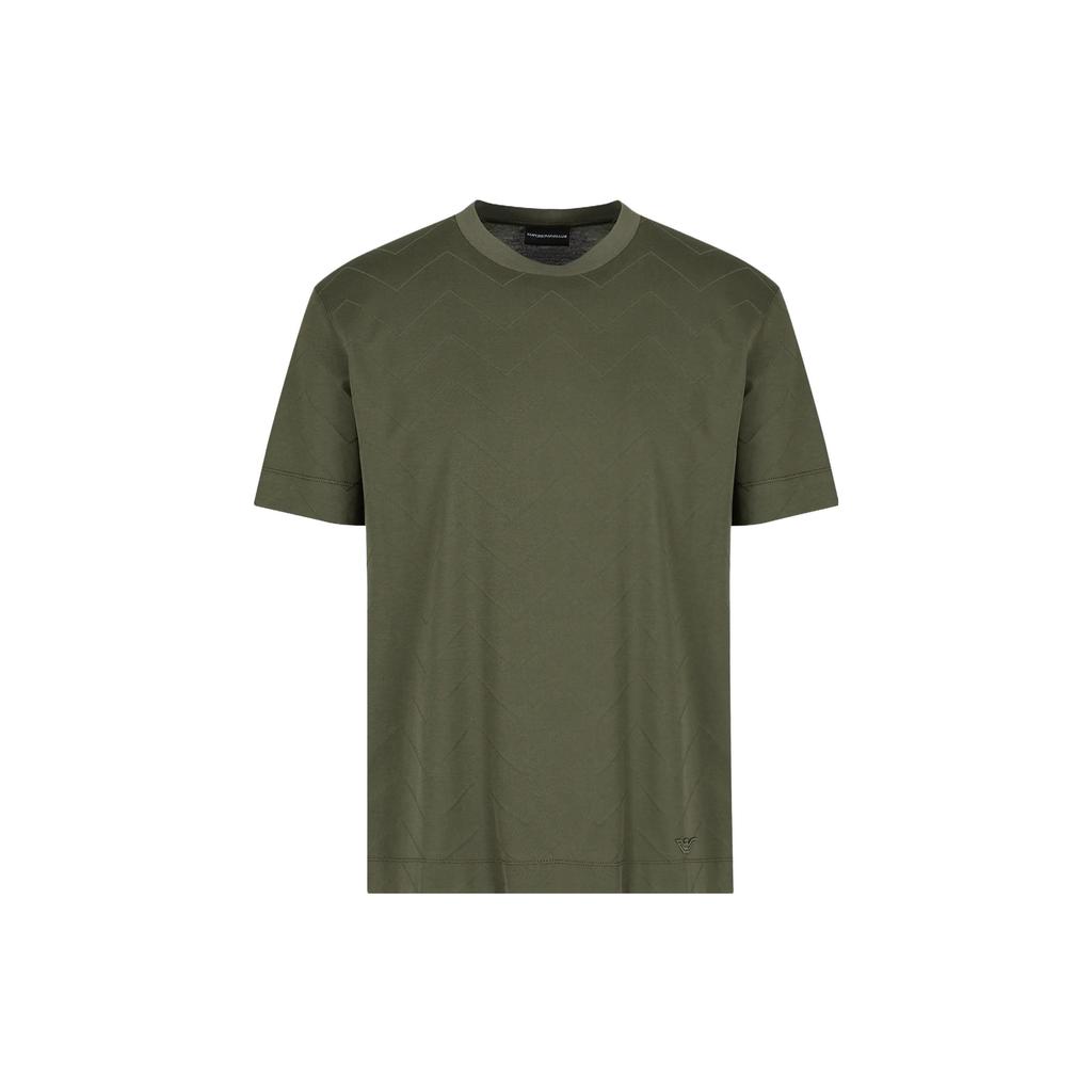 Emporio Armani FW23 Solid Houndstooth Pattern Embroidered Crew Neck Pullover Short Sleeve T-Shirt Men Tops Brown Green 6R1TDN-1JGYZ-0669