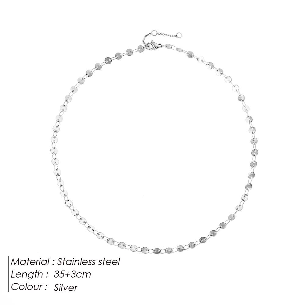eManco Stainless Steel Round Piece Chain Necklace Simple Gold-Plated Women s Jewelry 10pcs