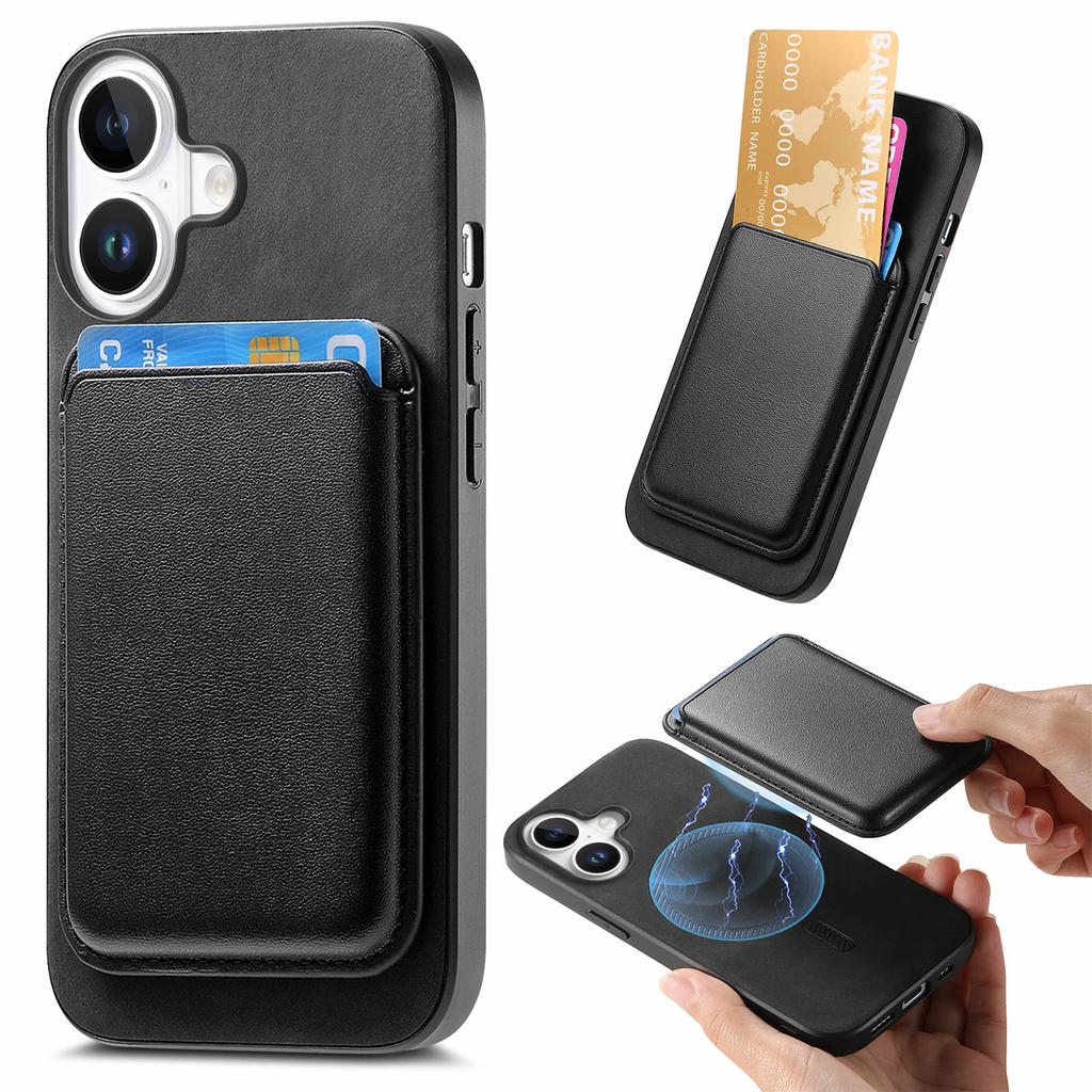 B2 For iPhone 16 Case Detachable Magnetic Card Bag Leather+TPU Phone Cover