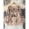 Retro Machine Embroidery Tops Women's 2024 Spring & Fall New V-neck Loose Slimming Lantern Sleeves Ethnic Style Shirt Fashion