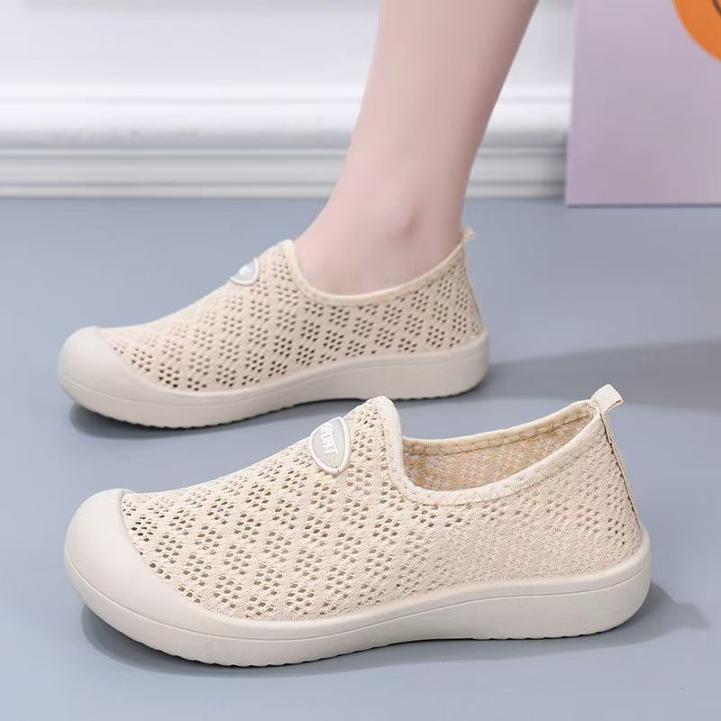 Women's Summer New Mesh Casual Sports Shoes Soft Sole Non Slip Breathable Lightweight Slip On Round Toe Flat Sole Walking Shoes