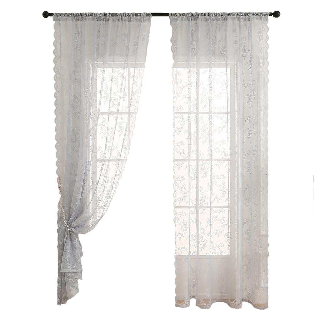 Moderner, einfacher Fenstervorhang mit kleiner Rosette und Durchgangsstange, französischer transparenter Vorhang aus Polyesterfaser, geeignet für Wohnzimmer, Schlafzimmer, Erkerfenster