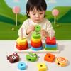 Wooden Rainbow Animal Stacker Gift Fine Motor Skill Sorting & Stacking Toys Geometric Stacker for Boys and Girls Baby Toddlers
